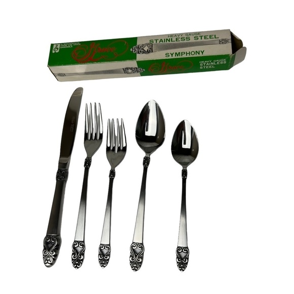 SILVERWARE Grace SYMPHONY Heavy Gauge Stainless Steel Flatware 5 PIECE Set - Picture 4 of 6